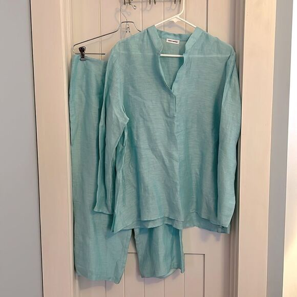 John Patrick Pants - Organic by John Patrick 2 Piece Set Tunic Wide Leg Pant, 10, Turquoise